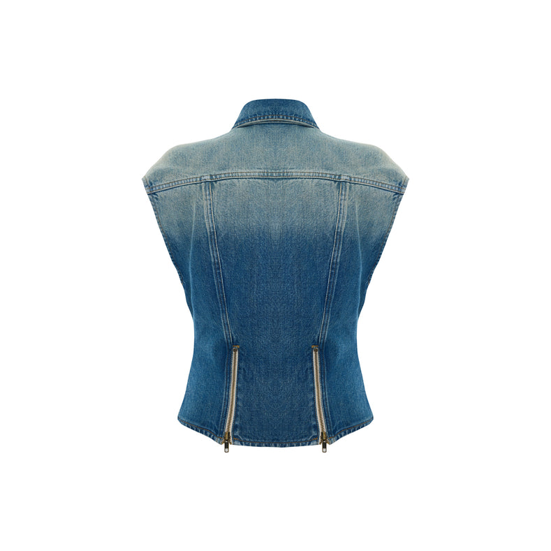 Overdyed Denim Embroidered Vest