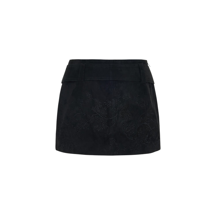 Embroidered Mini Suede Skirt
