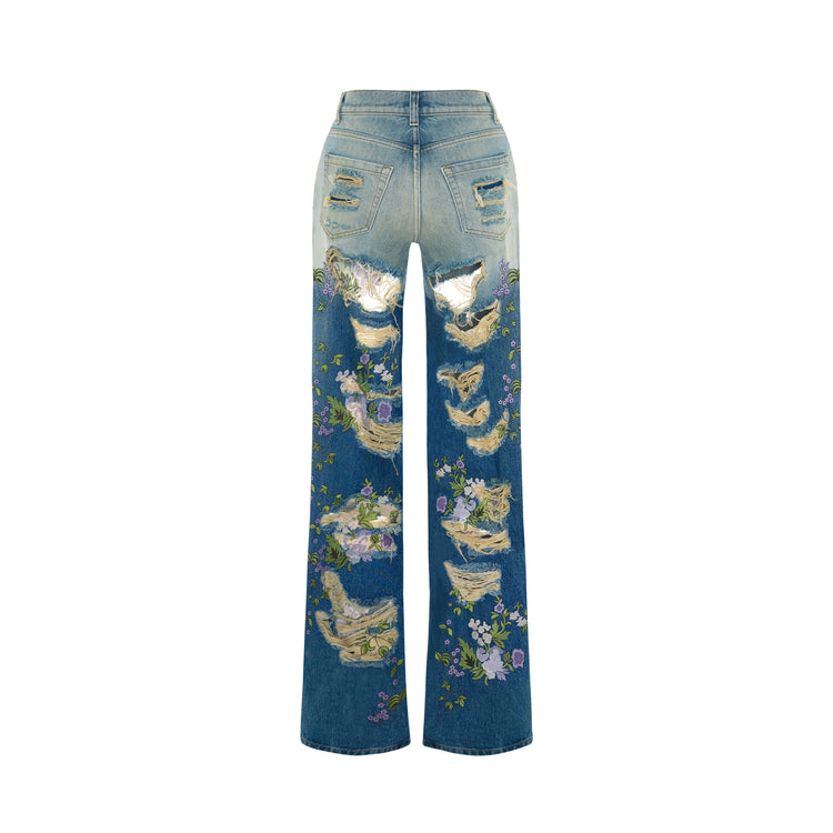 Overdyed Denim Embroidered Jeans