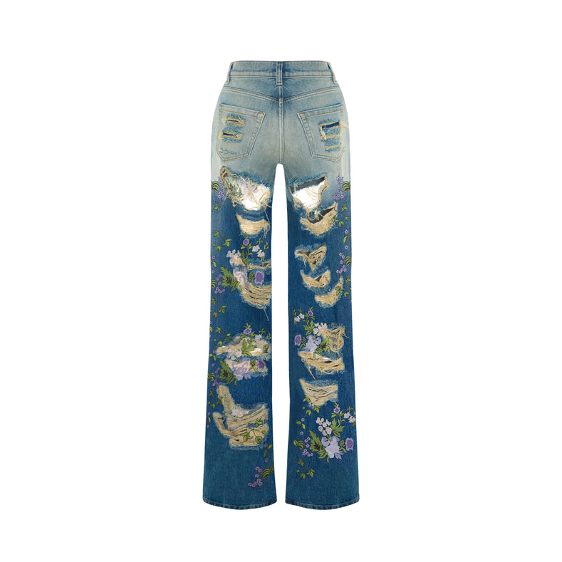 Overdyed Denim Embroidered Jeans