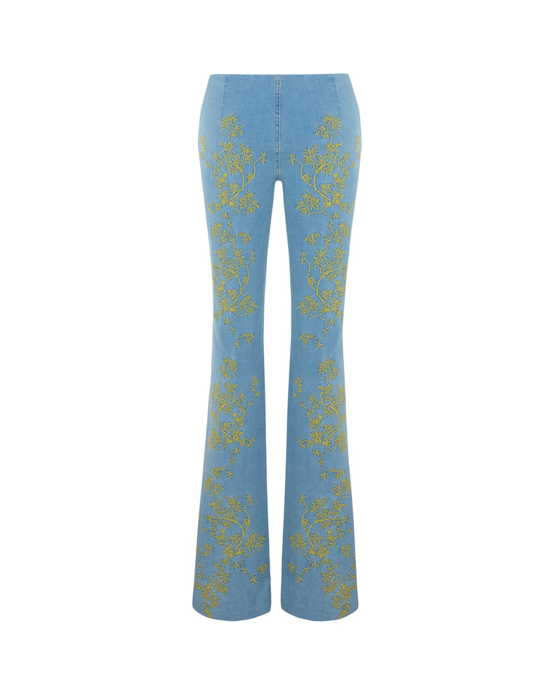 Embroidered Flare Denim Pants