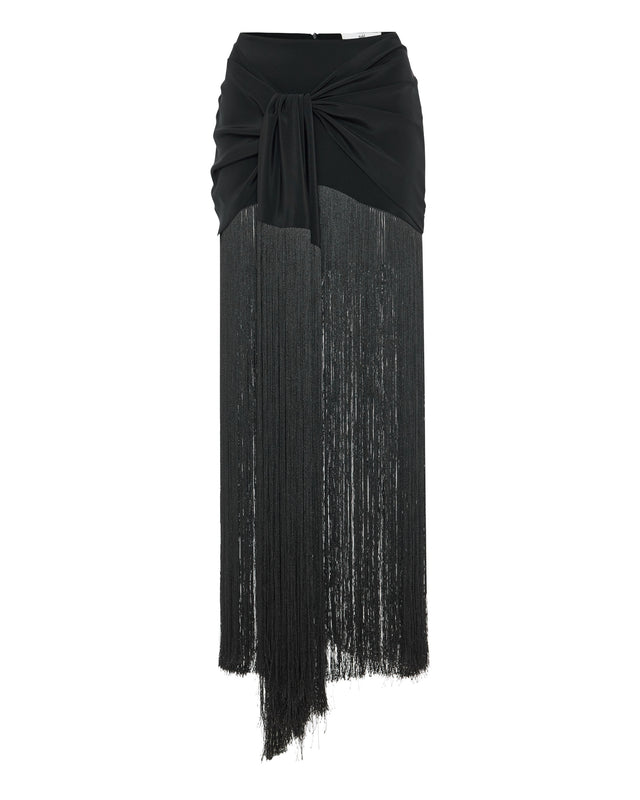 Mystique Silk Wrap Mini Skirt with Fringe Detail