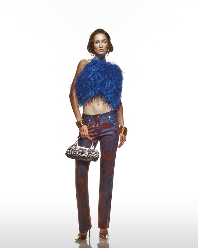 Denim Jeans With Flocked Foil Coating - Low Rise