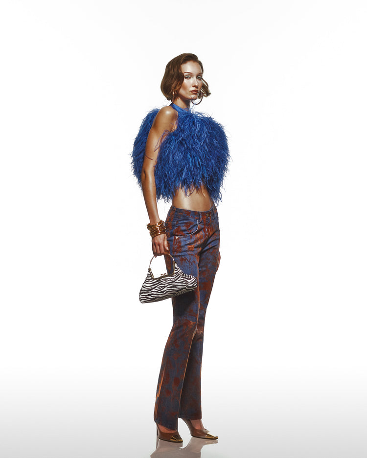 Ostrich Feathered Halter Croptop