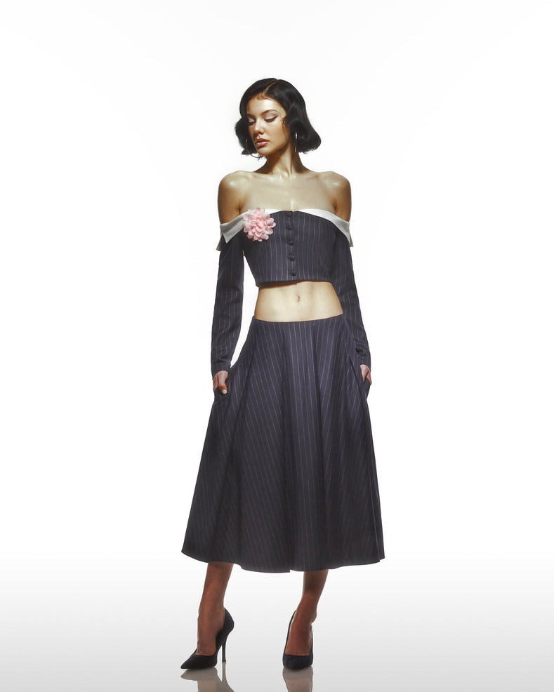 Pinstriped Off Shoulder Lady Jacket