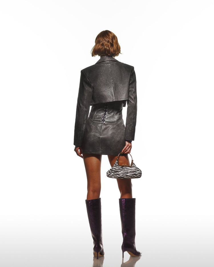 Distressed Effect Leather Cropped Coat