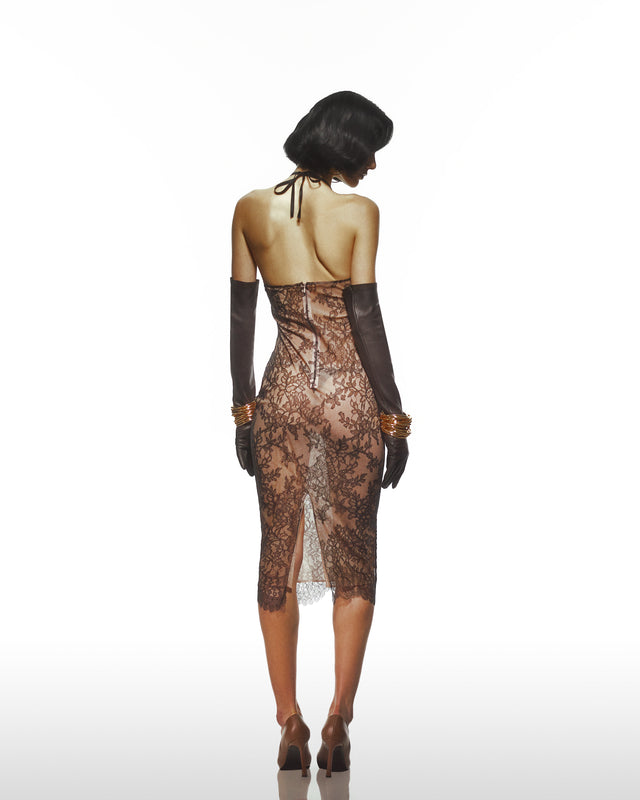 Black Lace Spaghetti Strap Bodycon Dress With An Inlining