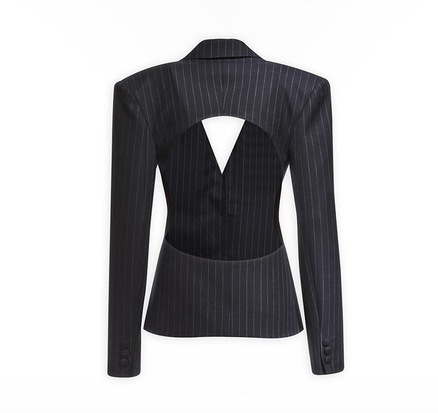 Stripped Backless Blazer Jacket With Shoulder Padded