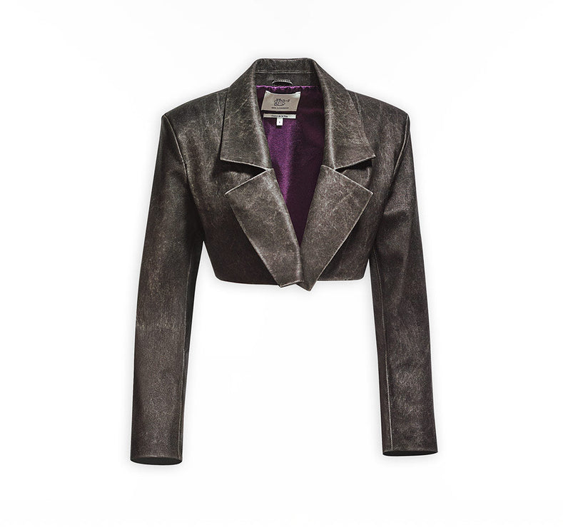 Distressed Effect Leather Cropped Coat