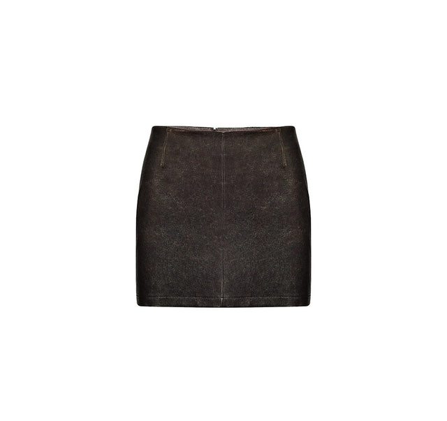 Distressed Effect Super Mini Leather Skirt