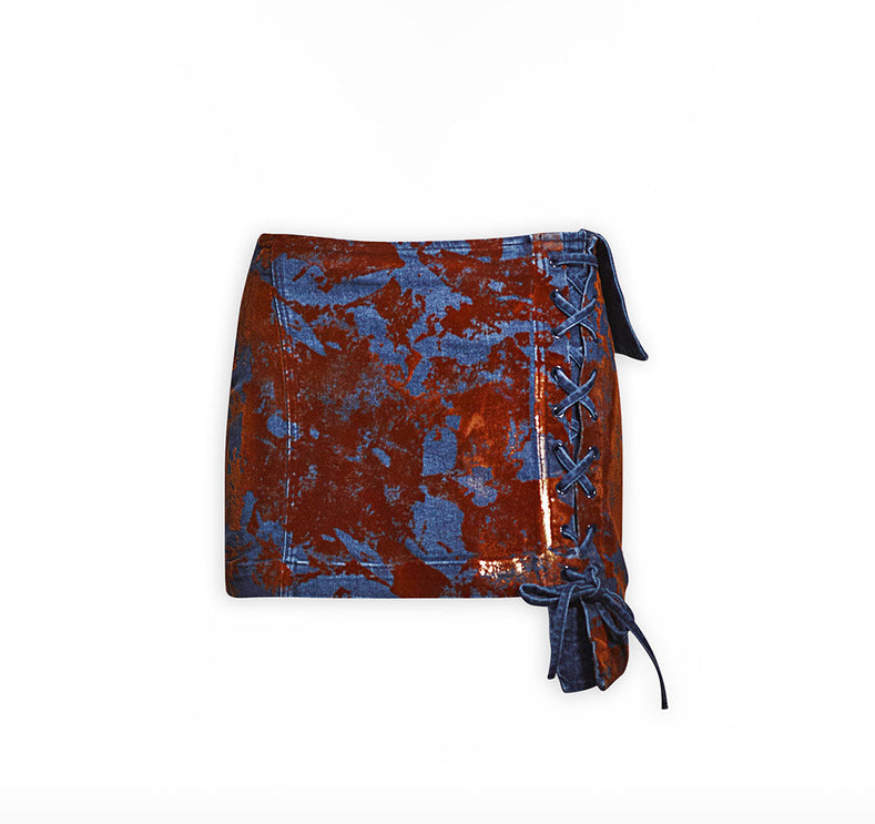 Denim Jeans With Flocked Foil Coating - Mini Skirt