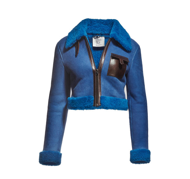 Crop Leather Jacket With Shearling And Brown Leather Utility Details