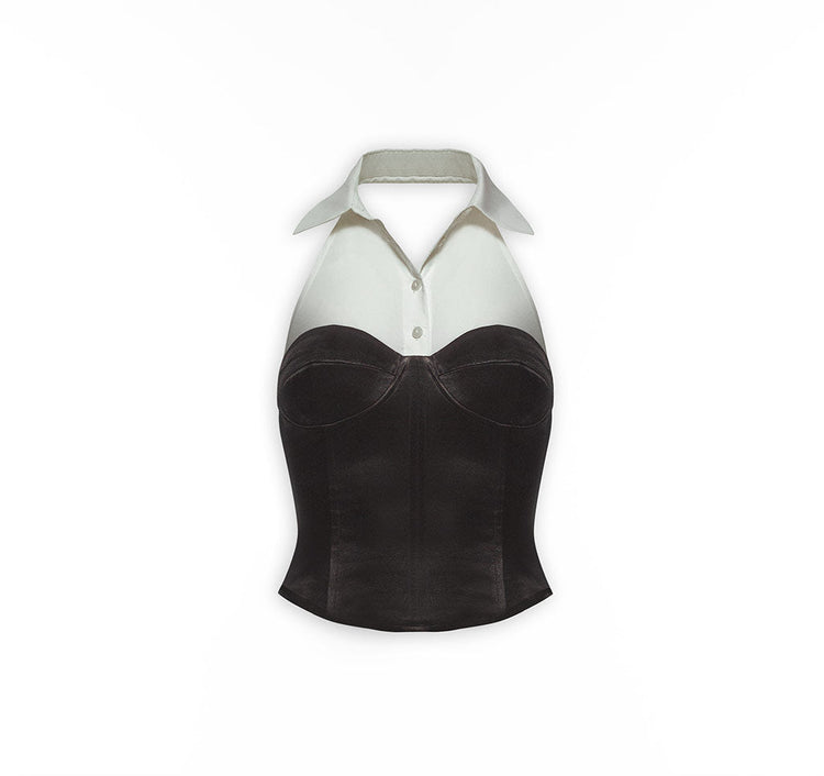 Corseted Sleveless Poplin Shirt