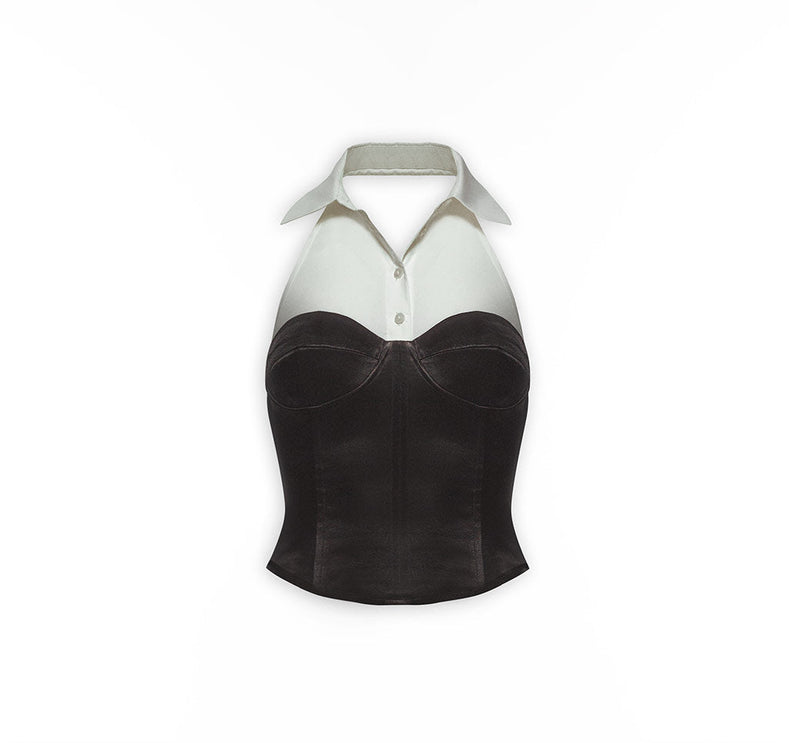 Corseted Sleveless Poplin Shirt