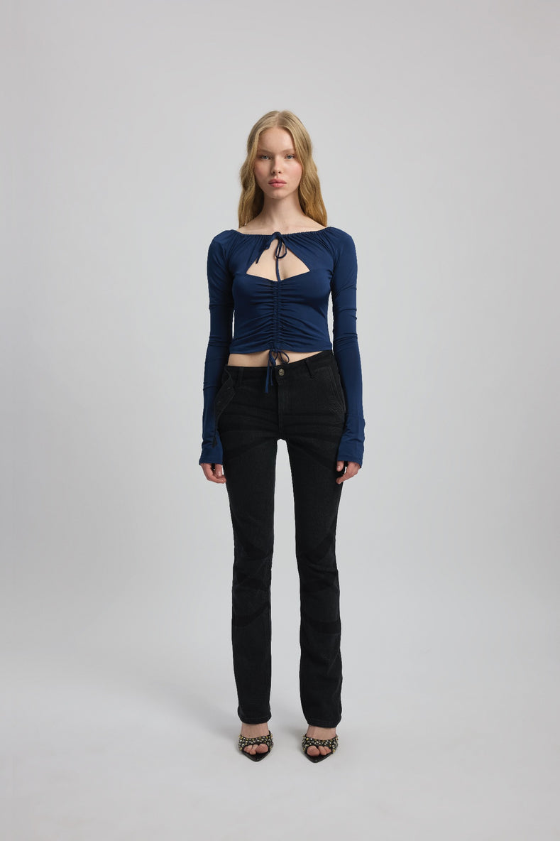 Gathered Top In Celestial Navy