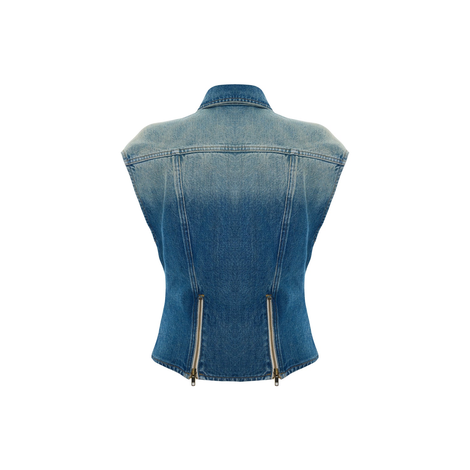 Overdyed Denim Embroidered Vest
