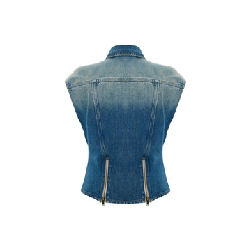 Overdyed Denim Embroidered Vest