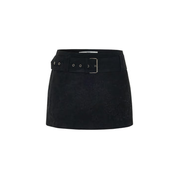 Embroidered Mini Suede Skirt