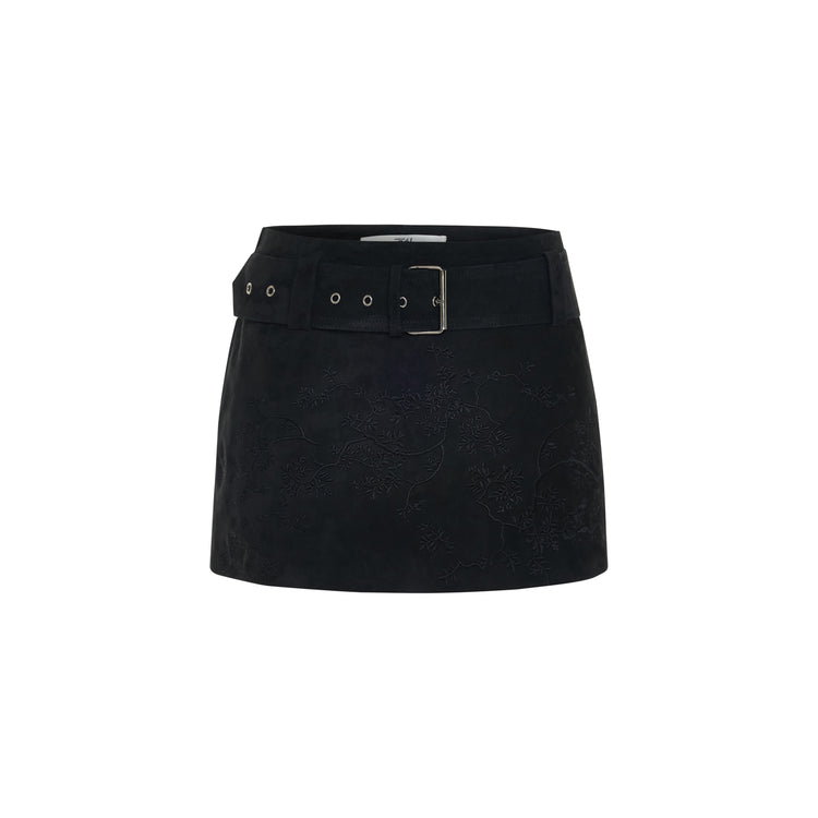 Embroidered Mini Suede Skirt