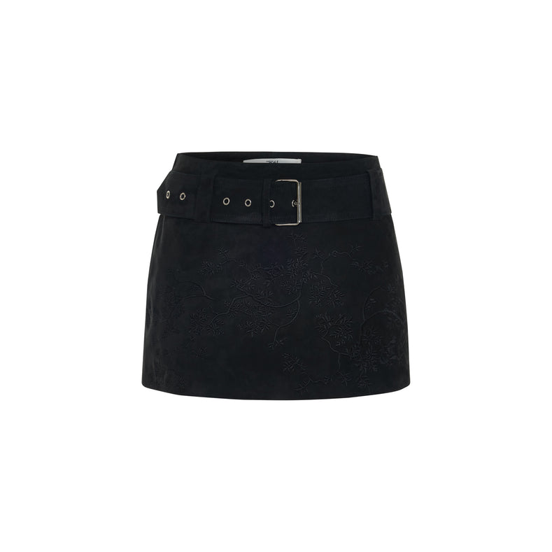 Embroidered Mini Suede Skirt