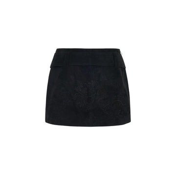 Embroidered Mini Suede Skirt