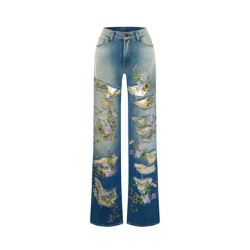 Overdyed Denim Embroidered Jeans