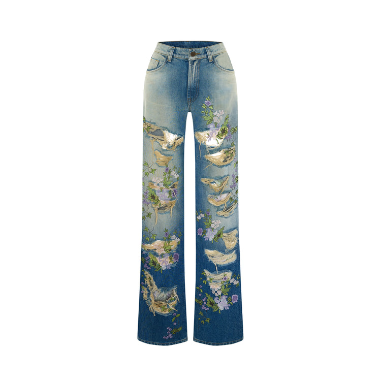 Overdyed Denim Embroidered Jeans