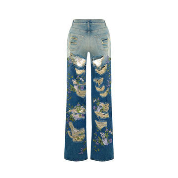 Overdyed Denim Embroidered Jeans