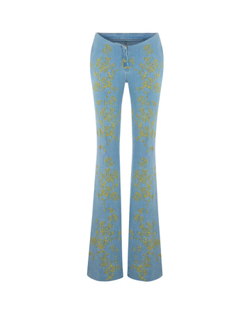 Embroidered Flare Denim Pants