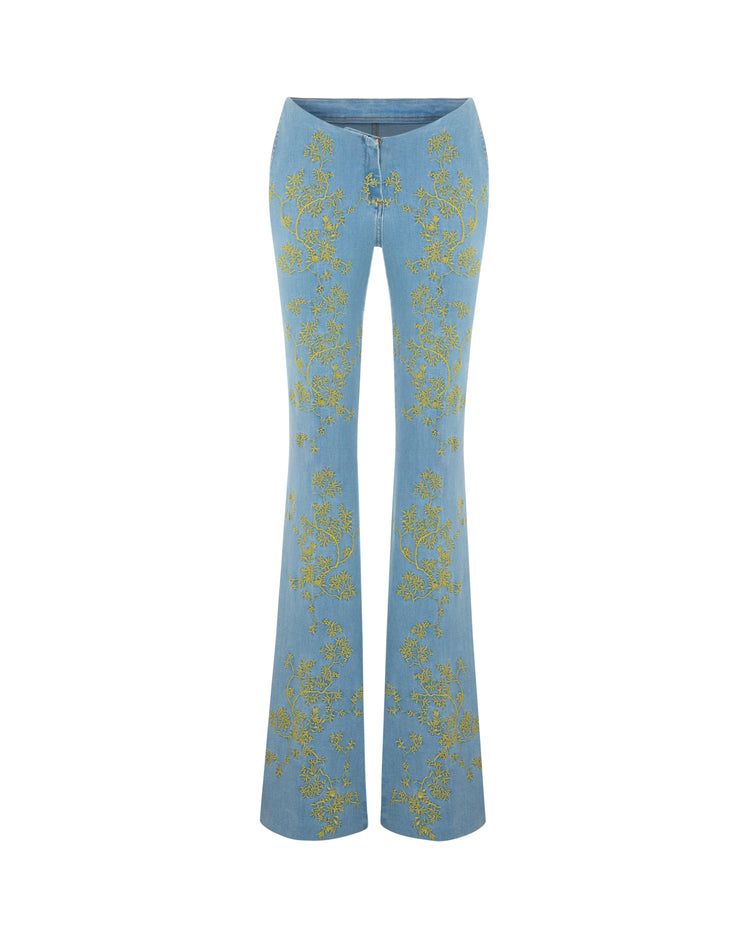 Embroidered Flare Denim Pants