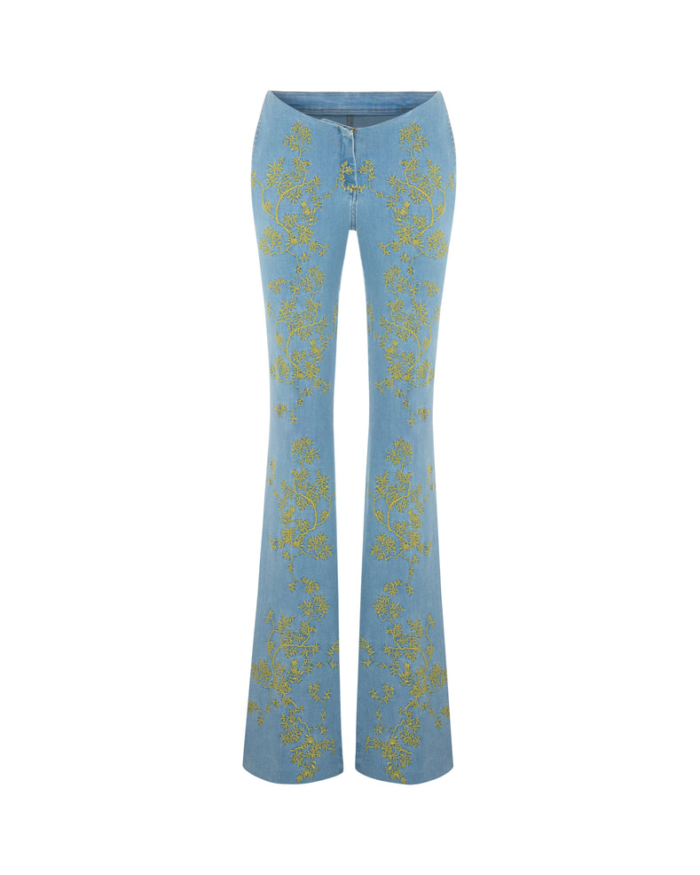 Embroidered Flare Denim Pants