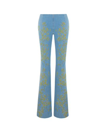 Embroidered Flare Denim Pants