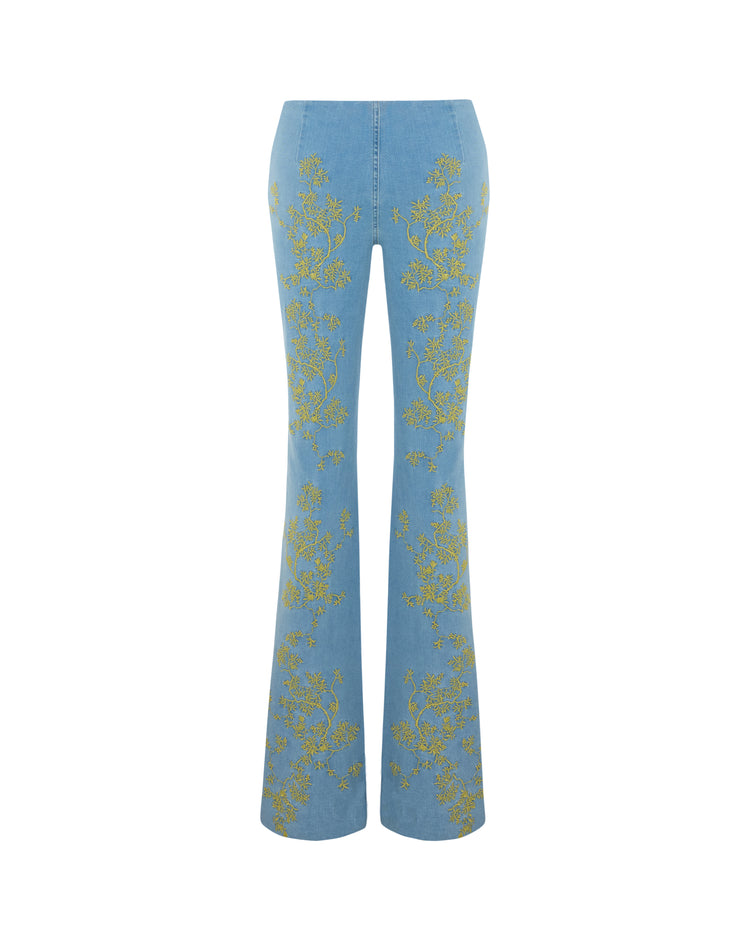Embroidered Flare Denim Pants