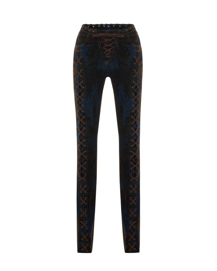 Printed Denim Flare Jeans