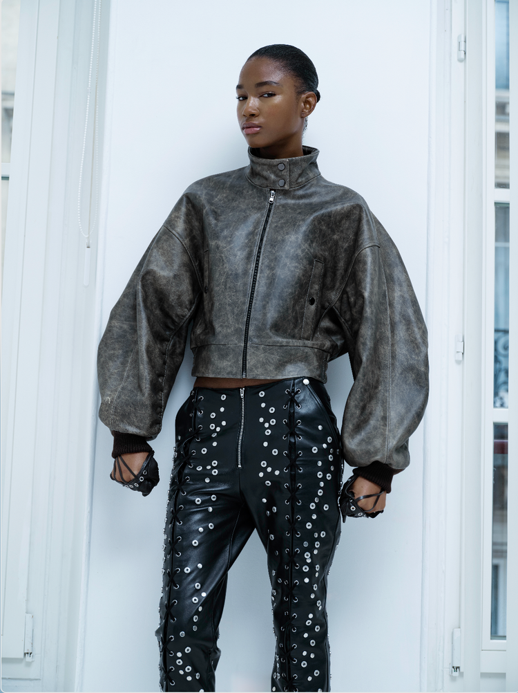Riko Studded Leather Capri Pants