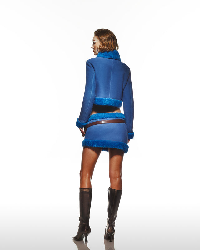 Crop Leather Jacket With Shearling And Brown Leather Utility Details