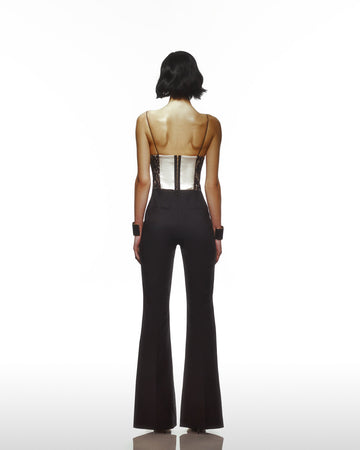 Corsetted Jump Suit With Satin And See Through Bustier