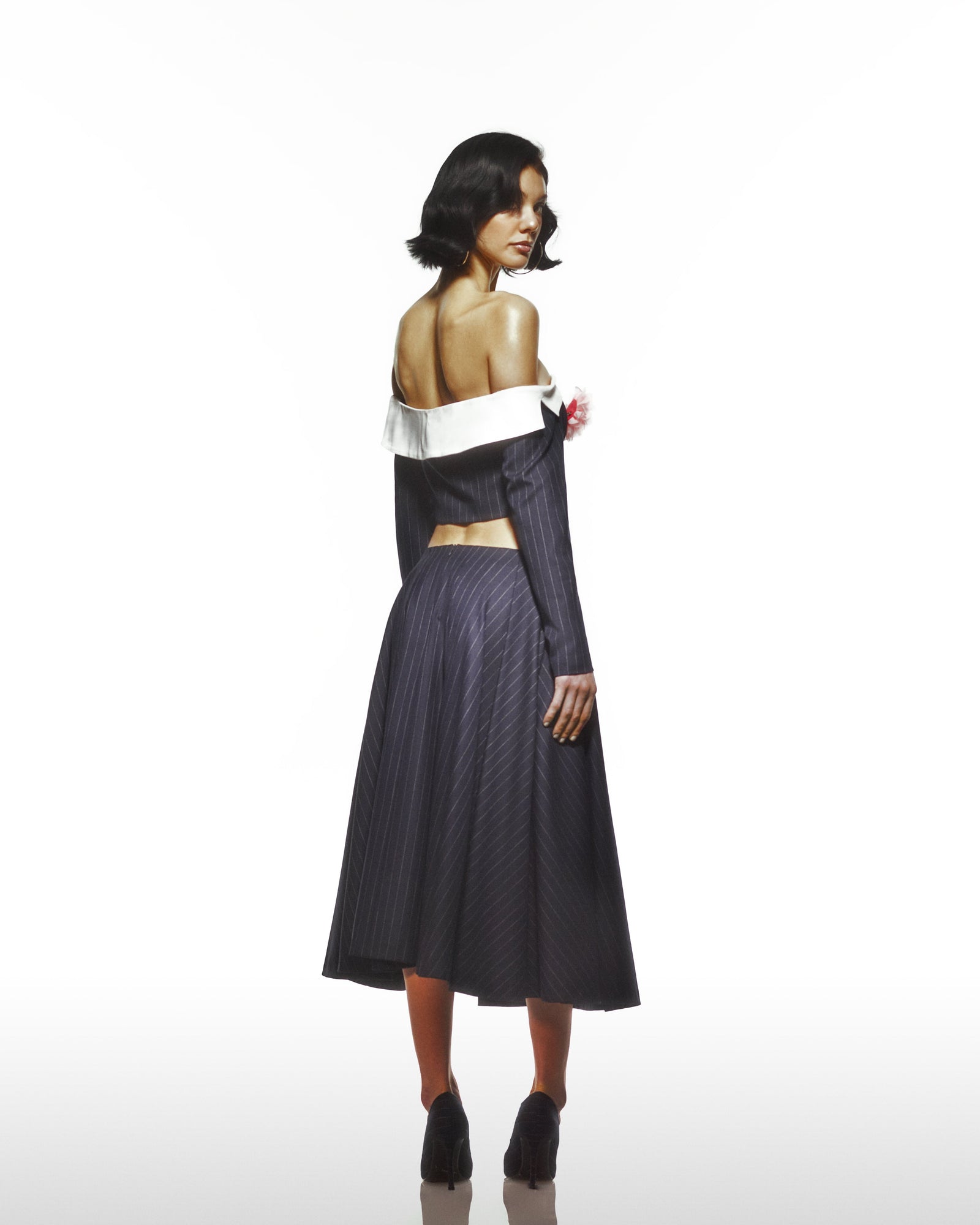 Pinstriped Off Shoulder Lady Jacket