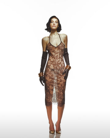 Black Lace Spaghetti Strap Bodycon Dress With An Inlining