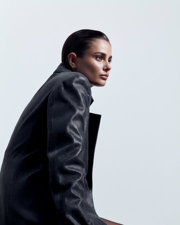 Distressed Leather Trench Coat With Purple Lining