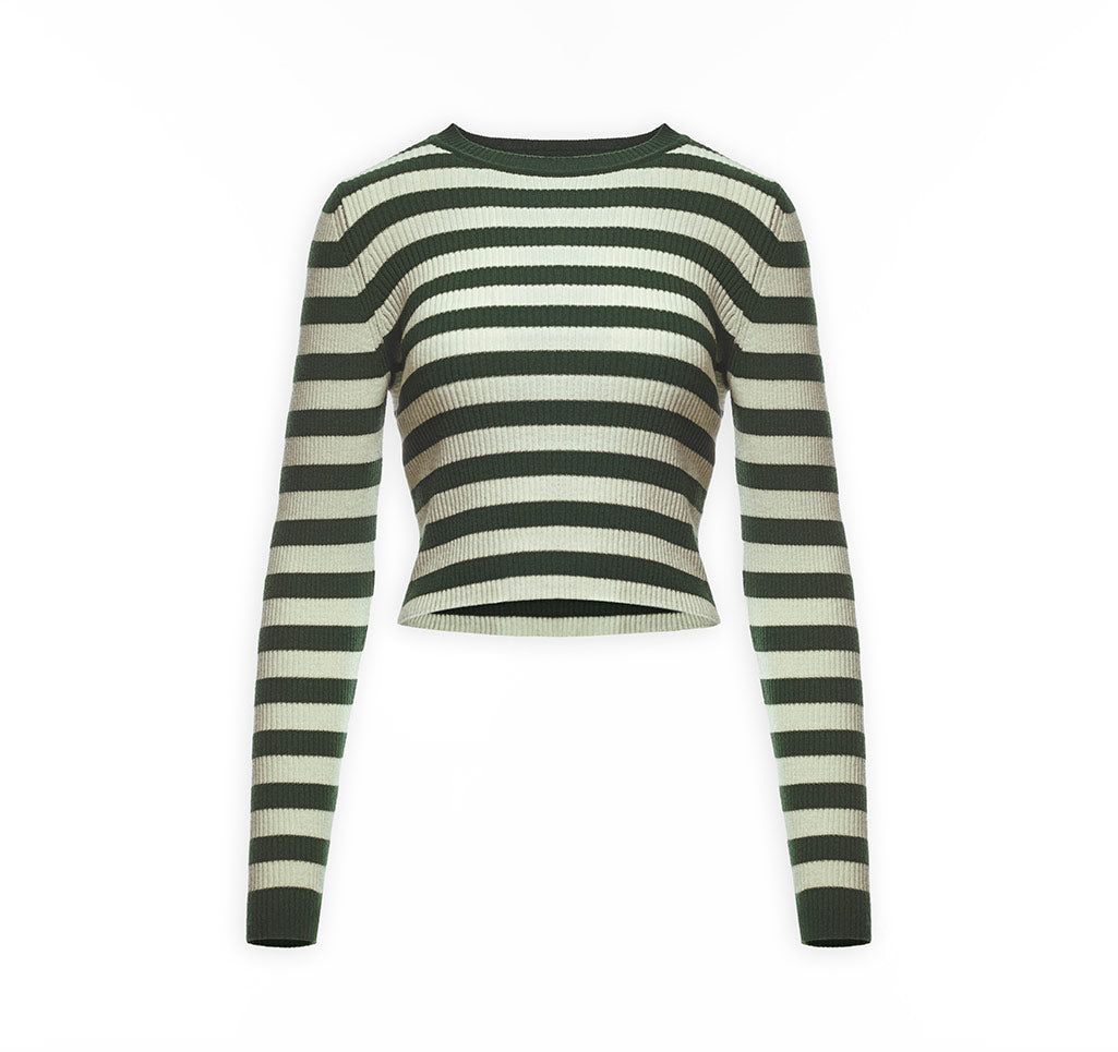 White Green Stripped Soft Sweater
