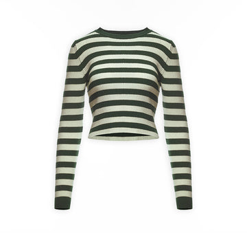 White Green Stripped Soft Sweater
