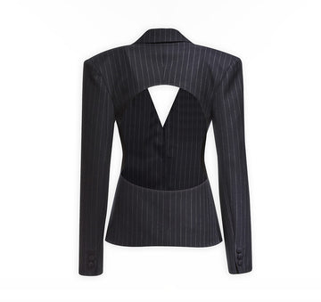Stripped Backless Blazer Jacket With Shoulder Padded