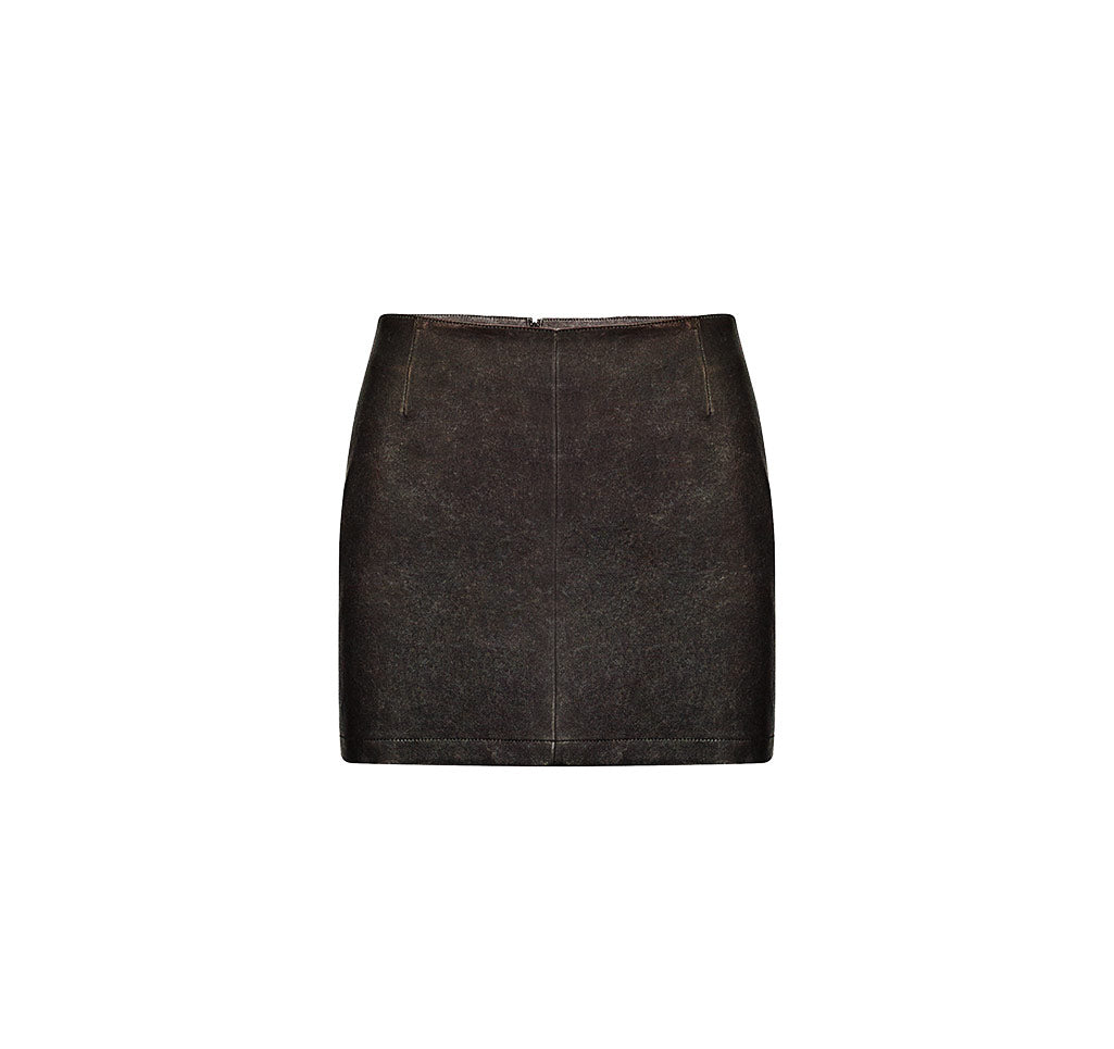 Distressed  Effect Super Mini  Leather Skirt