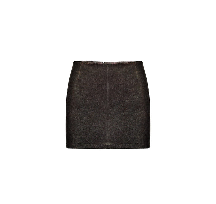 Distressed  Effect Super Mini  Leather Skirt