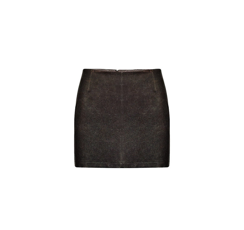Distressed  Effect Super Mini  Leather Skirt