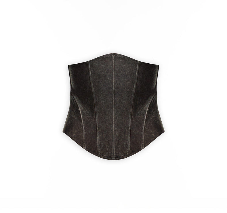 Distressed  Effect Super Skinny Leather Corset