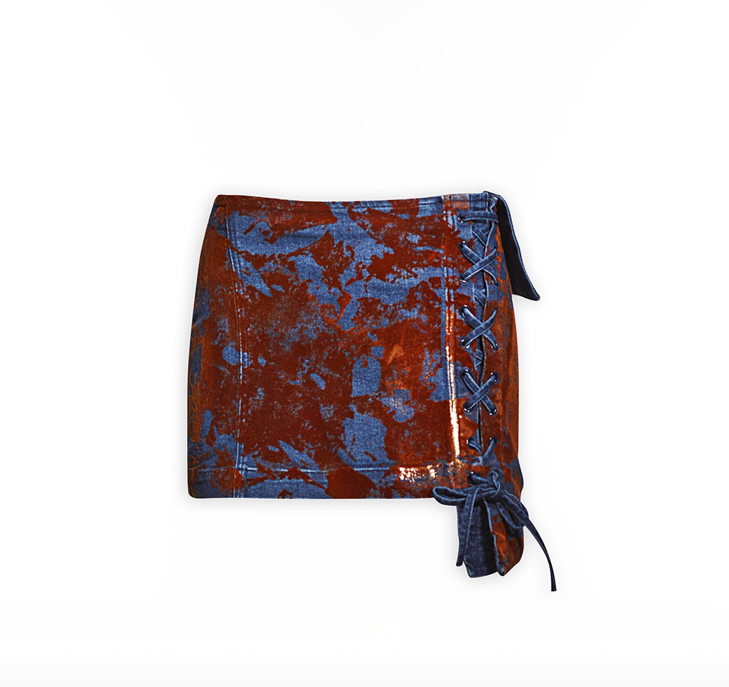 Denim Jeans With Flocked Foil Coating  - Mini Skirt