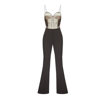 Corsetted Jump Suit With Satin And See Through Bustier