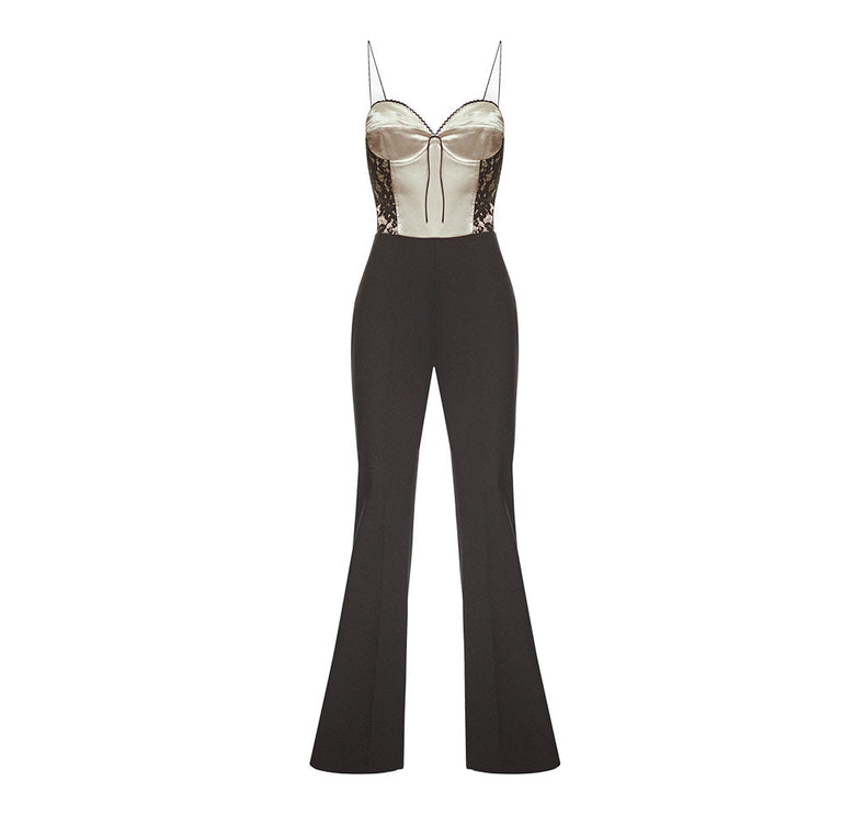 Corsetted Jump Suit With Satin And See Through Bustier